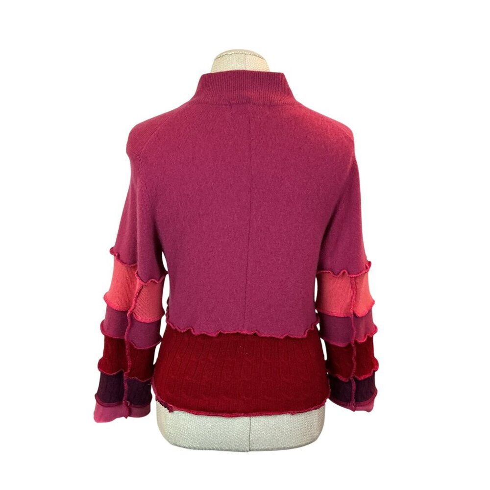 Elle Veve Recycled Wool Blend Button Up Cardigan Womens Red Orange Mauve Ruffle - Picture 5 of 9